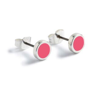 Hot Pink Round Silver Stud Earrings