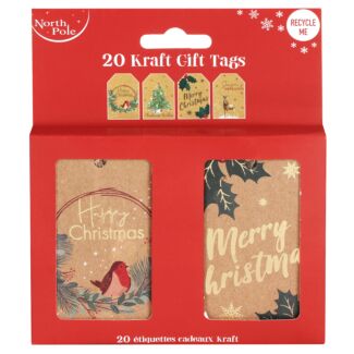 Pack of 20 Christmas Classic Kraft Gift Tags