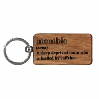 Mombie Rectangular Oak Keyring