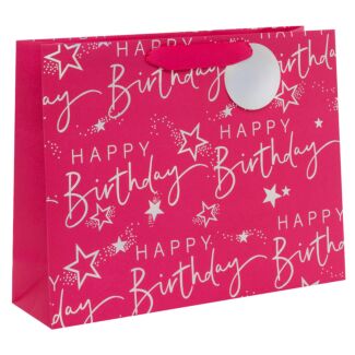 Happy Birthday Pink Script Landscape Large Gift Bag