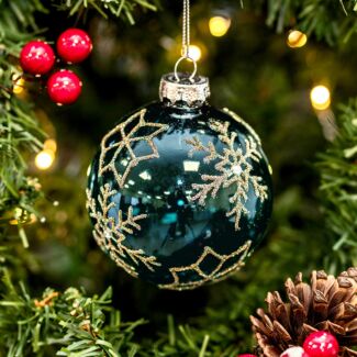Snowflakes & Stars Blue Glass Bauble