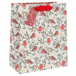 Cream Robins Large Christmas Gift Bag
