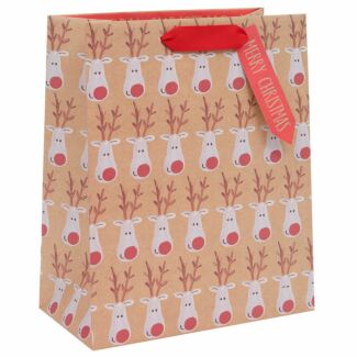 Kraft Reindeer Selfie Large Christmas Gift Bag
