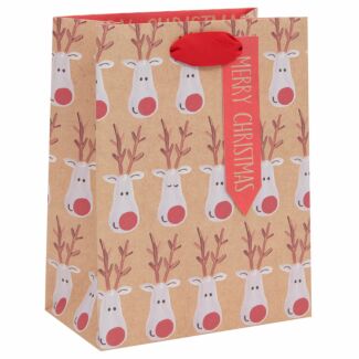Kraft Reindeer Selfie Medium Christmas Gift Bag