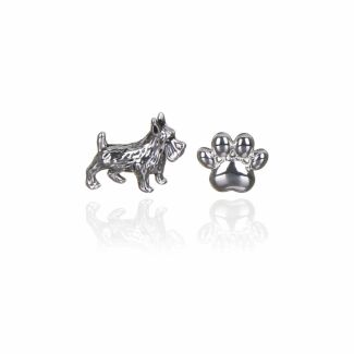 Silver Plated Dog & Paw Print Stud Earrings