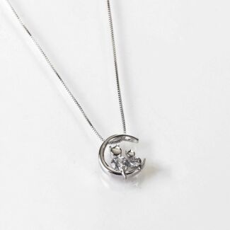 Cats on Moon White Gold Plated Necklace