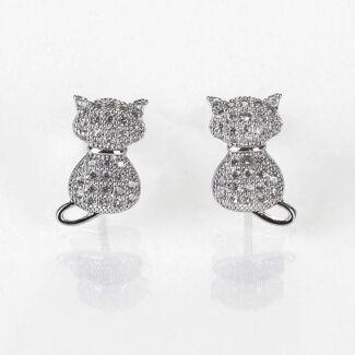 Pavé Cats Stud Silver Plated Earrings