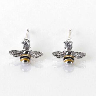 Handpainted Dangly Bee White Gold Plated Earrings