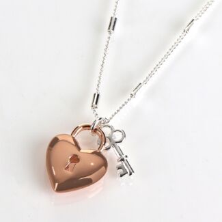 Love Locks Two Tone Heart Lock & Key Necklace