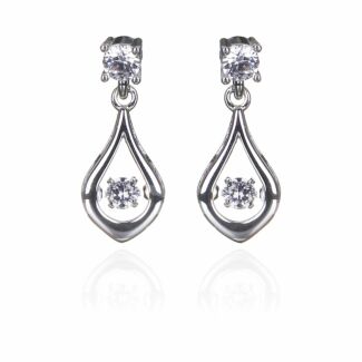 Silver Plated Moving Crystals Teardrop Earrings