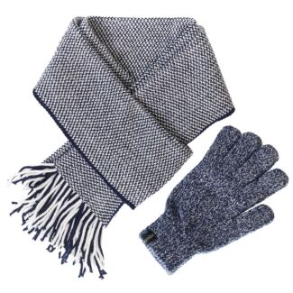 Men’s Navy & White Luxury Scarf & Gloves Boxed Set