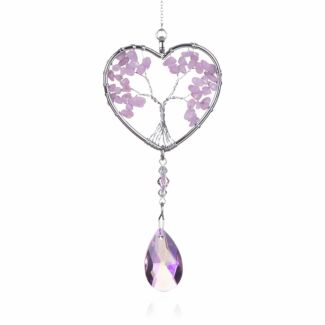 Rose Quartz Tree Of Life Heart Suncatcher