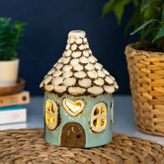 Blue Heart Tiled Roof House Tealight Holder