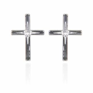 Silver Plated Diamond Cut Cross Stud Earrings