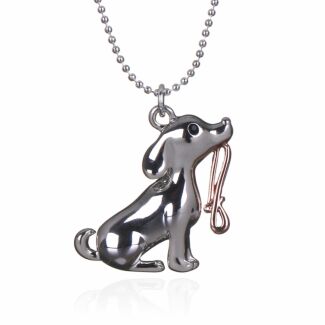 Silver & Rose Gold Plated Furry Companions Walkies Dog Necklace