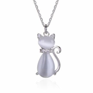 Silver Plated Furry Companions Moonstone Cat Necklace