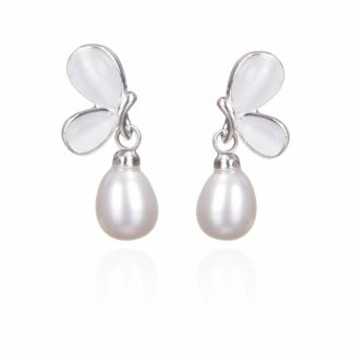 Silver Plated Freshwater Pearl Butterfly Earrings