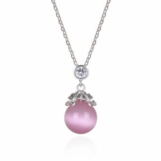 Silver Plated Pink Moonstone Floral Necklace