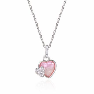 Silver Plated Candy Pink Sparkle Heart Necklace