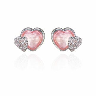 Silver Plated Candy Pink Sparkle Heart Stud Earrings