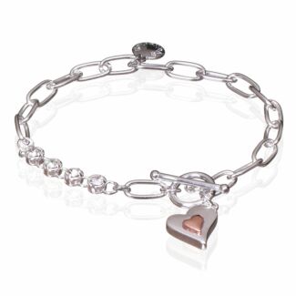 Silver & Rose Gold Plated Polished Two Tone Heart T-Bar Bracelet