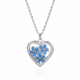 Silver Plated Forget Me Not Sparkle Heart Necklace