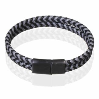 Men’s Two Tone Herringbone Grey and Black Leather Bracelet