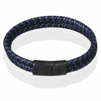 Men’s Two Tone Herringbone Navy and Black Leather Bracelet