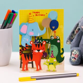 Animals Party Paper Cut Art Birthday Card