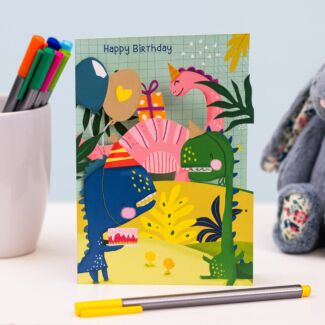 Dinosaurs Paper Cut Art Birthday Card