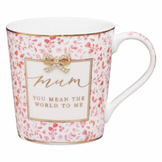 Pink Floral ‘Mean The World’ Mum Fine China Mug