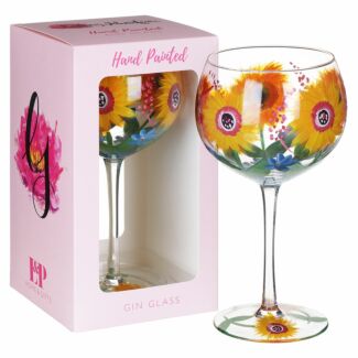 Hand Painted Sunflowers & Blue Wildflowers Gin Glass