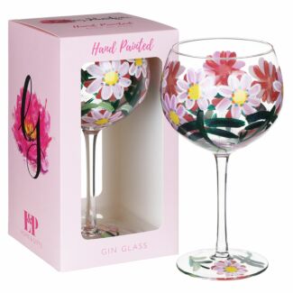 Hand Painted Daisies & Dragonflies Gin Glass