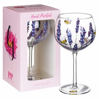 Hand Painted Lavender Flower Stemless Wine Glasses - Set of 4