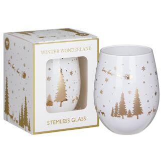 Winter Wonderland Gold Woodland Christmas Stemless Glass