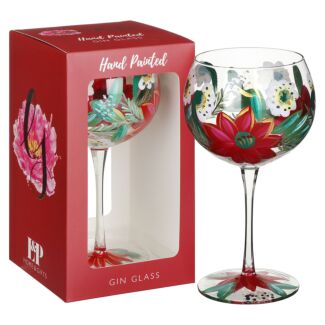 Hand Painted Poinsettia Christmas Gin Glass