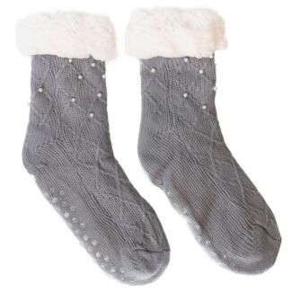 Cozy Grey Pearl Slipper Socks