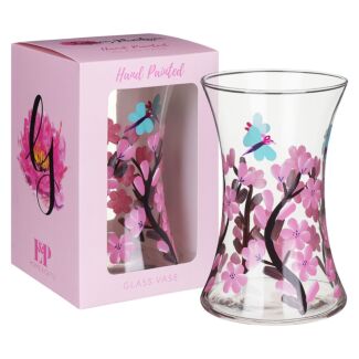 Hand Painted Blossom & Dragonfly Hourglass Vase