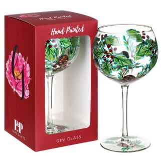 Hand Painted Holly Christmas Gin Glass