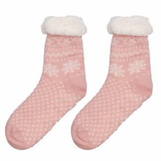 Cozy Pink Fair Isle Snowflake Women’s Slipper Socks