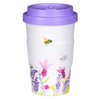 Purple Bumblebees Floral Travel Mug