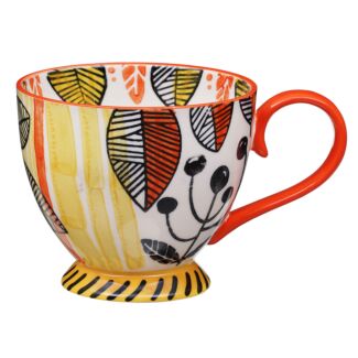 Tuscany Red & Yellow Leaf Footed Ceramic Mug