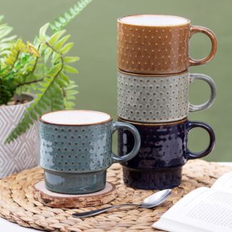 Elements Reactive Glaze Dots Stacking Mugs Set of 4