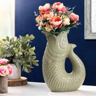 Large 26cm Green Ceramic Fish Vase