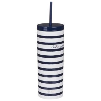 Navy Stripe Acrylic Tumbler with Straw