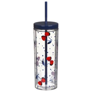 Vintage Cherry Dot Acrylic Tumbler with Straw