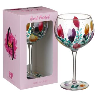 Hand Painted Multicoloured Tulips Gin Glass