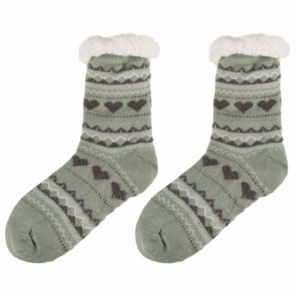 Cozy Green Hearts Slipper Socks