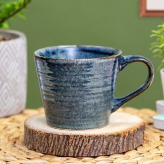 Navy Reactive Glaze Ribbed Ceramic Mug