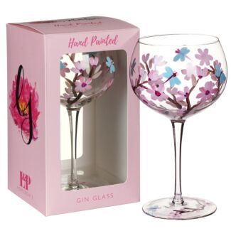 Hand Painted Blossom & Dragonfly Gin Glass